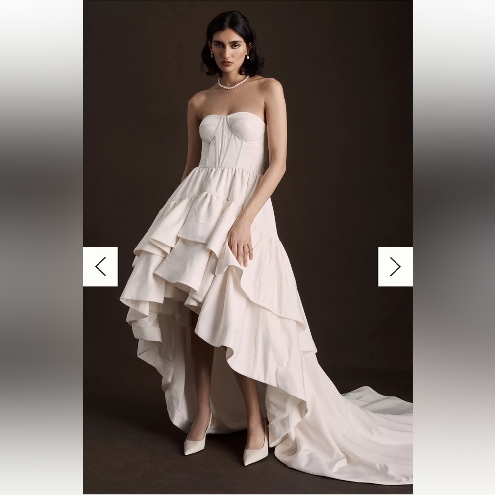 BHLDN Paisley High-Low Strapless Moire Wedding Gown